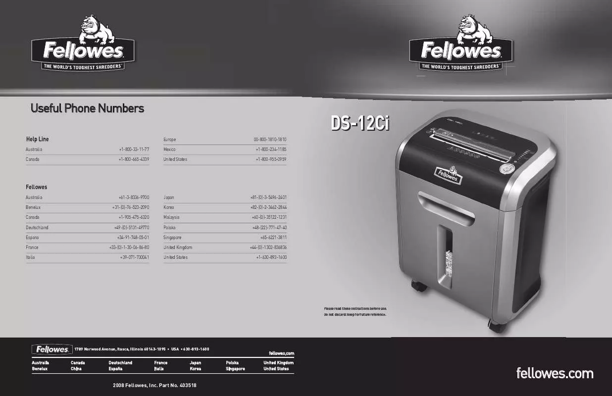 Mode d'emploi FELLOWES DS-12CI