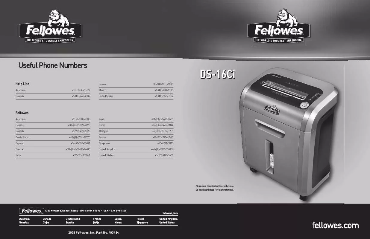 Mode d'emploi FELLOWES DS-16CI