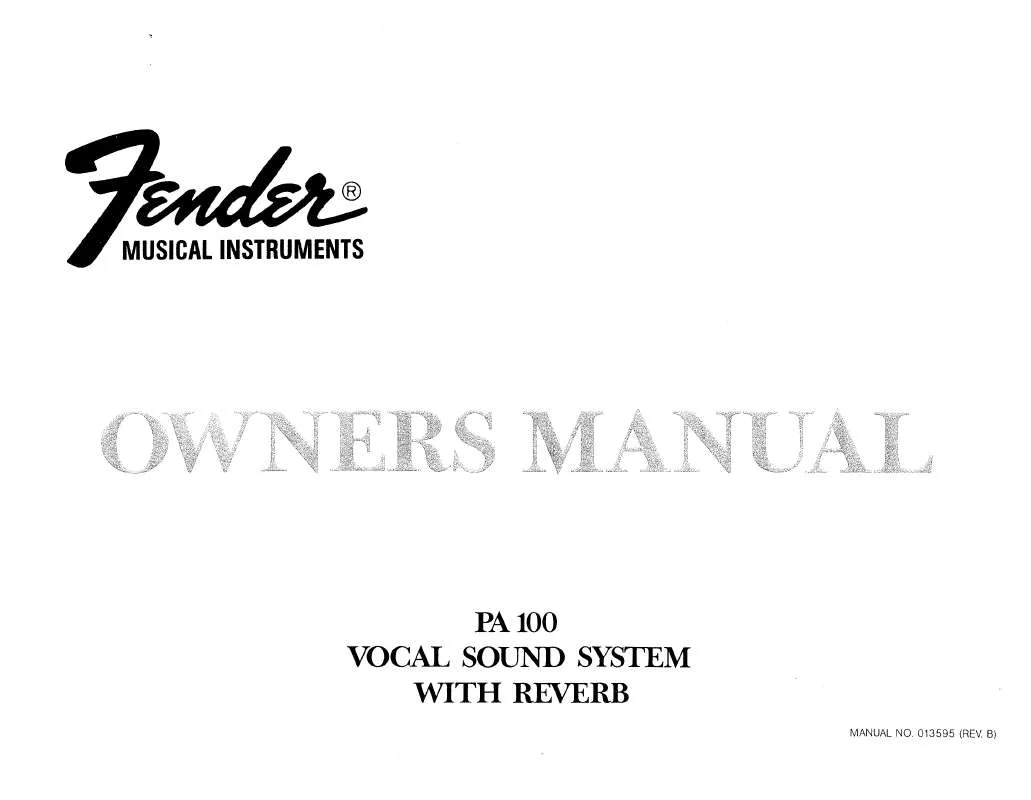 Mode d'emploi FENDER PA 100 WITH REVERB