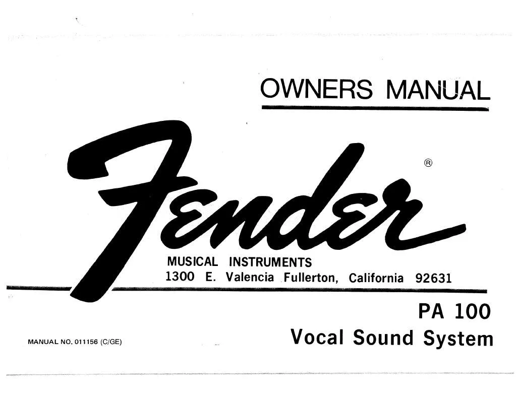 Mode d'emploi FENDER PA 100