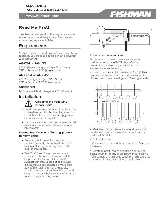 Mode d'emploi FISHMAN AG-SERIES GUITAR PICKUP