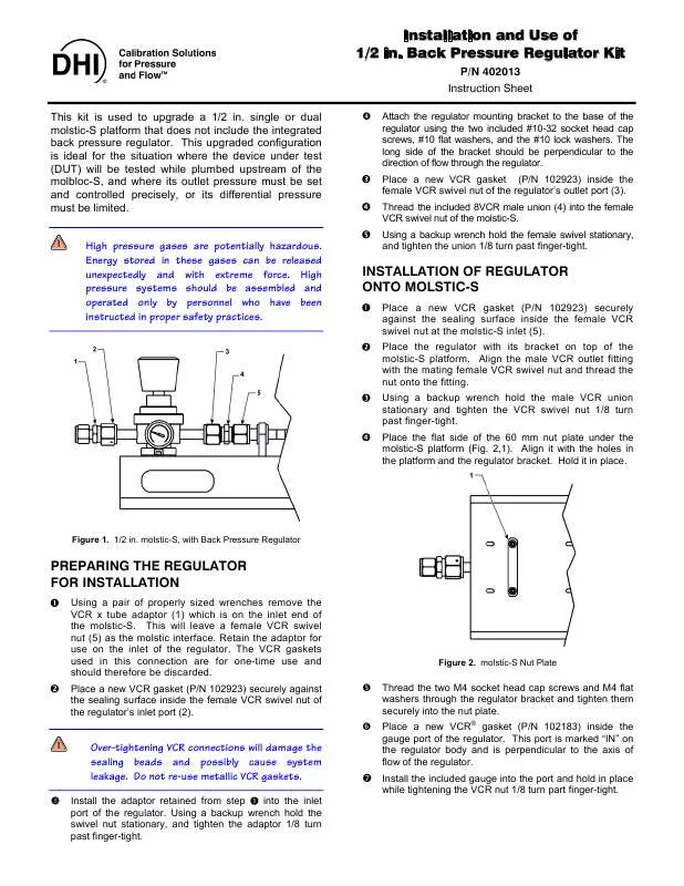 Mode d'emploi FLUKE 1-2 IN. BACK PRESSURE REGULATOR KIT