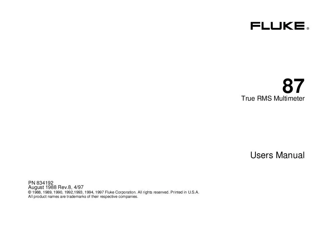 Mode d'emploi FLUKE 87 TRUE RMS MULTIMETER