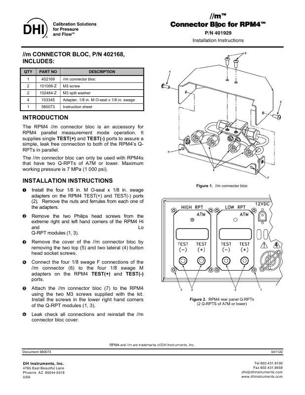 Mode d'emploi FLUKE CONNECTOR BLOC FOR RPM4