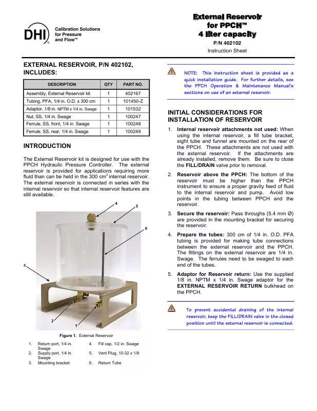 Mode d'emploi FLUKE EXTERNAL RESERVOIR FOR PPCH