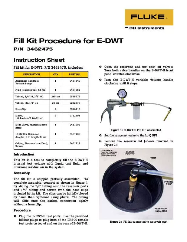 Mode d'emploi FLUKE FILL KIT PROCEDURE FOR E-DWT