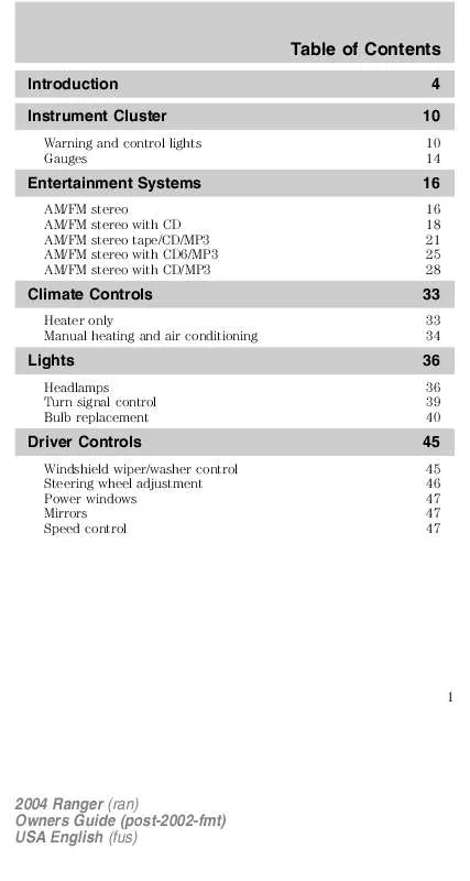 Mode d'emploi FORD RANGER-2004