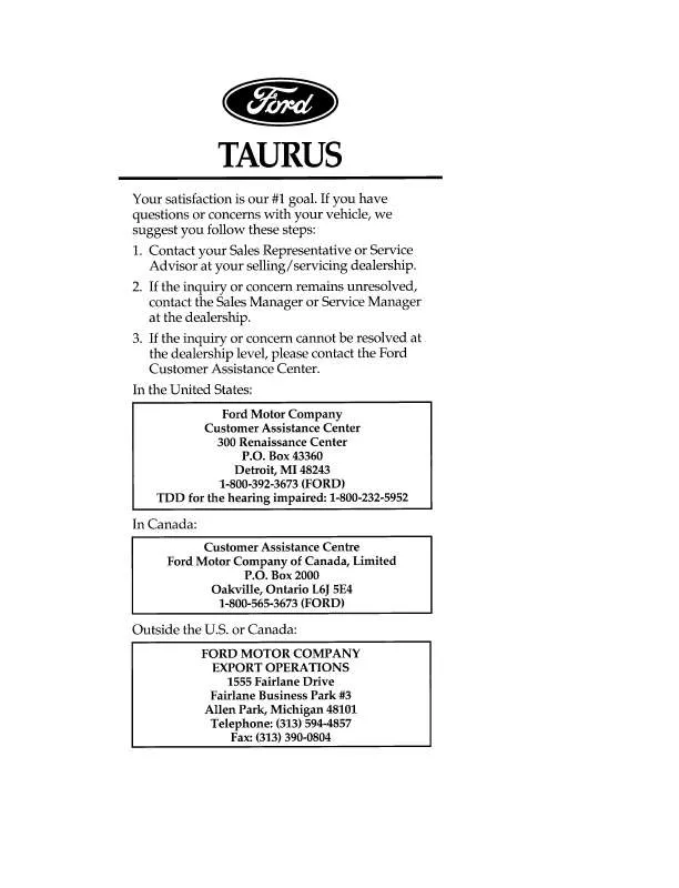 Mode d'emploi FORD TAURUS-1996