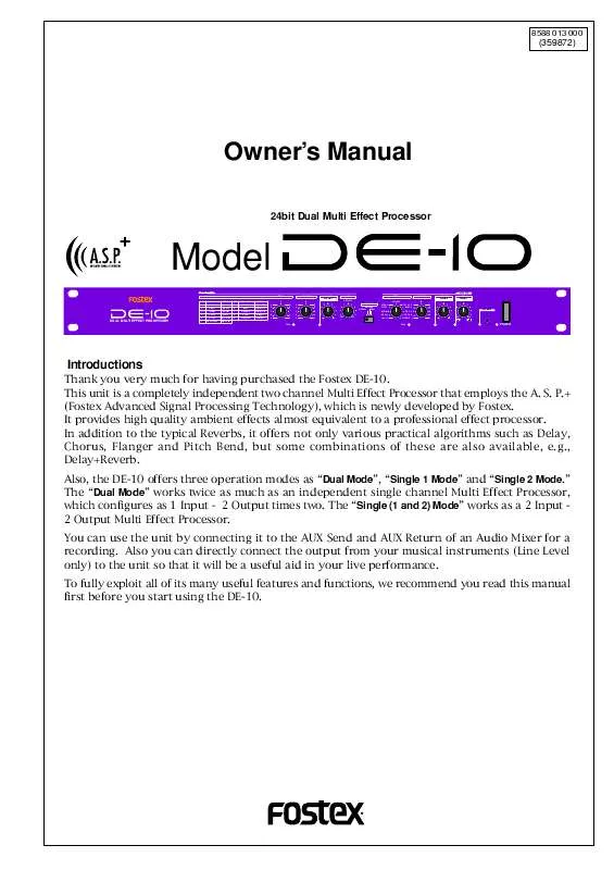 Mode d'emploi FOSTEX DE-10