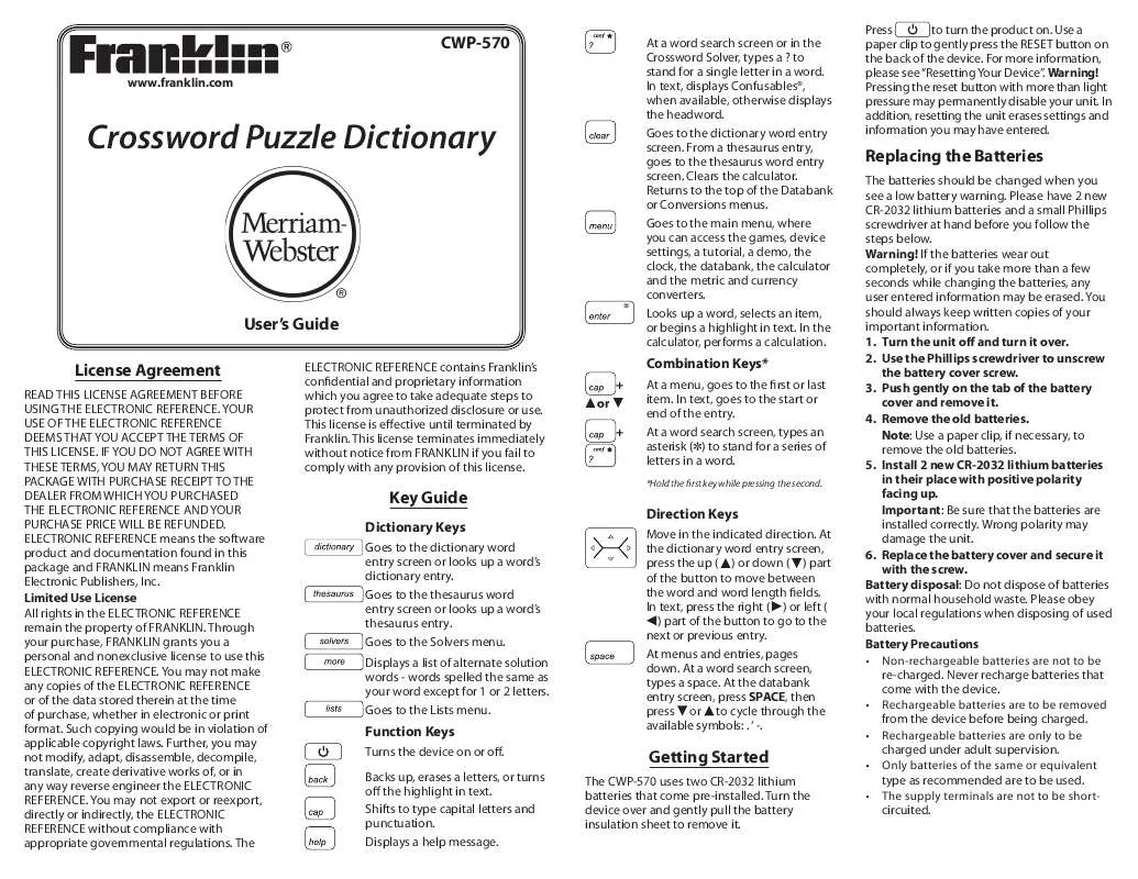 Mode d'emploi FRANKLIN CWP-570