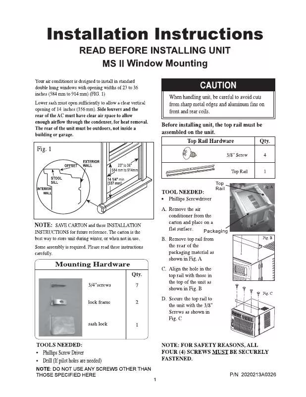 Mode d'emploi FRIGIDAIRE FAA068P7AA