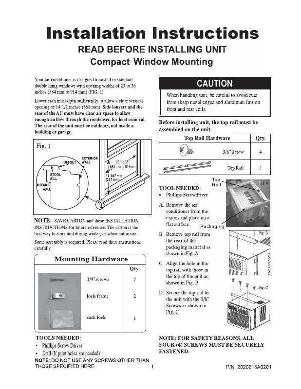 Mode d'emploi FRIGIDAIRE FAC126P1AC