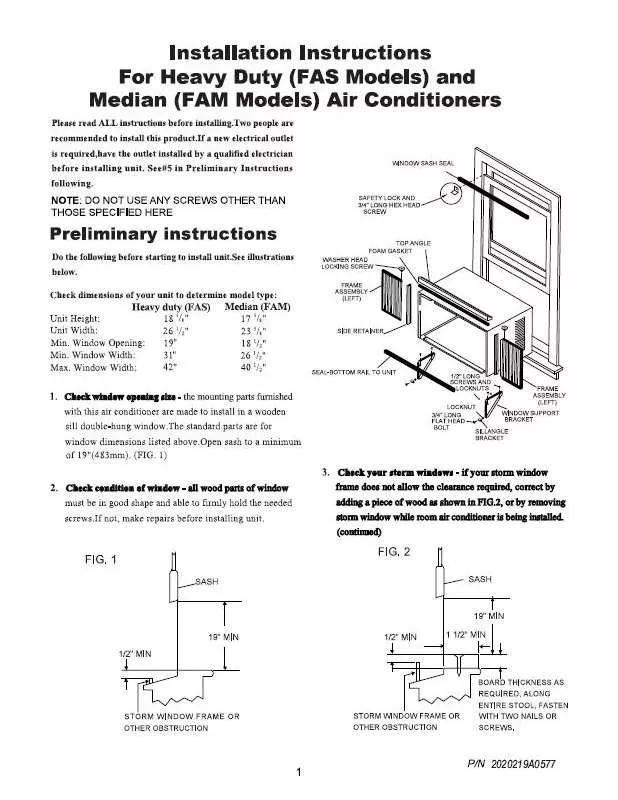 Mode d'emploi FRIGIDAIRE FAM156R1AB