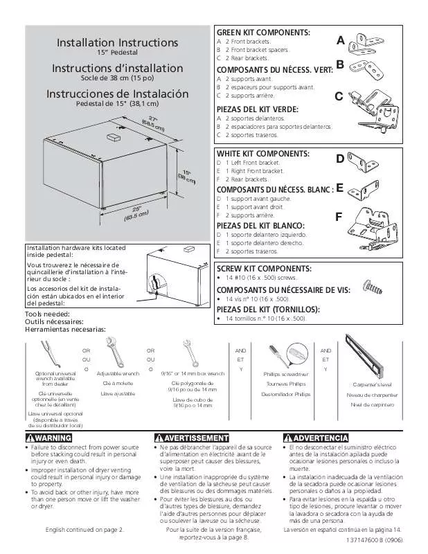 Mode d'emploi FRIGIDAIRE FNDP15B