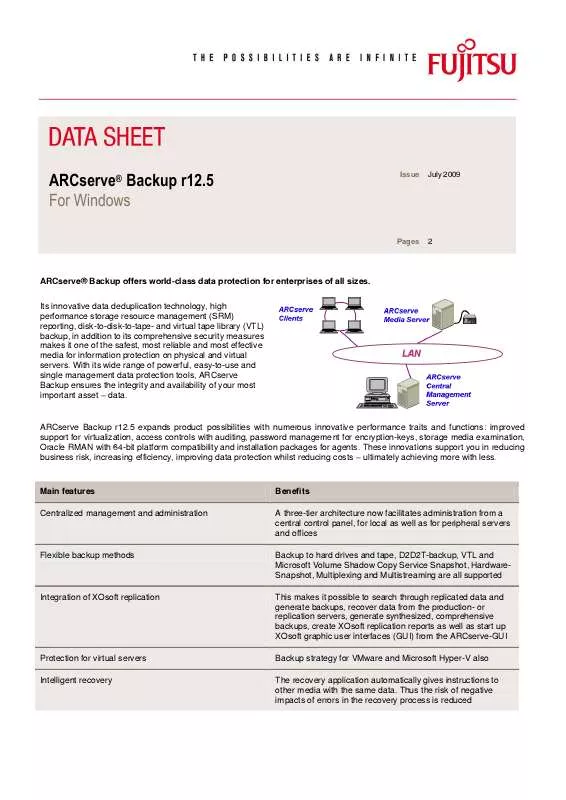 Mode d'emploi FUJITSU SIEMENS ARCSERVE BACKUP R12.5 WINDOWS