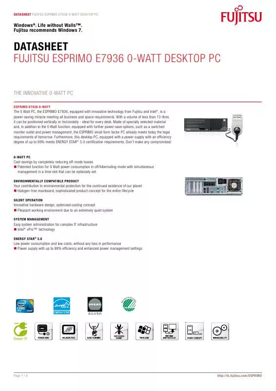 Mode d'emploi FUJITSU SIEMENS ESPRIMO E7936 0-WATT