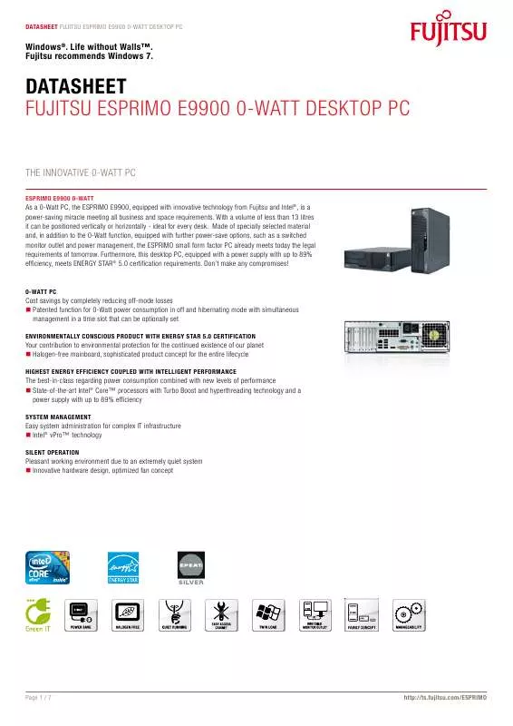 Mode d'emploi FUJITSU SIEMENS ESPRIMO E9900 0-WATT