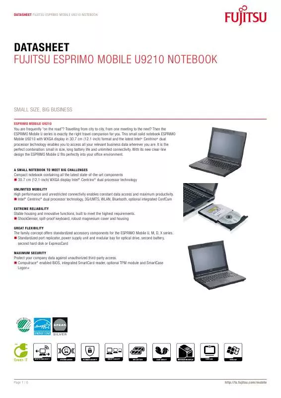 Mode d'emploi FUJITSU SIEMENS ESPRIMO MOBILE U9210