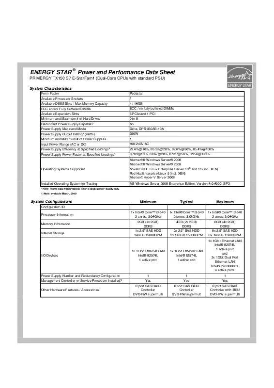 Mode d'emploi FUJITSU SIEMENS PRIMERGY TX150 S7 E-STARFAM1