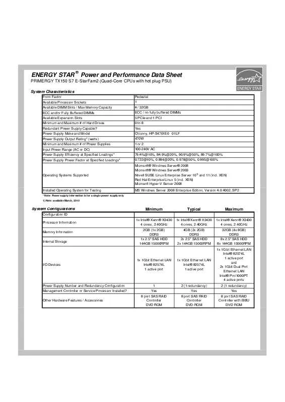 Mode d'emploi FUJITSU SIEMENS PRIMERGY TX150 S7 QUAD CORE