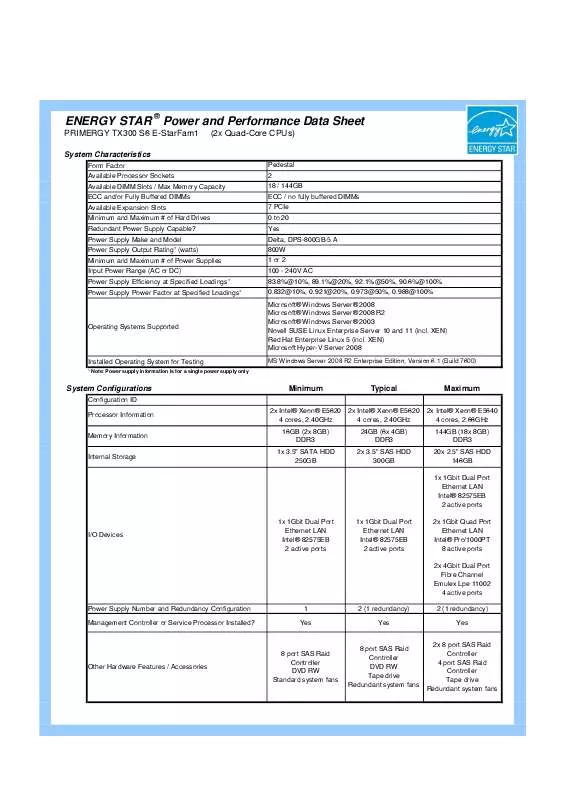 Mode d'emploi FUJITSU SIEMENS PRIMERGY TX300 S6