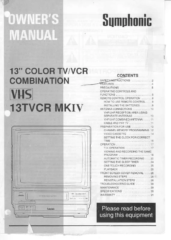 Mode d'emploi FUNAI 13TVCRMKIV