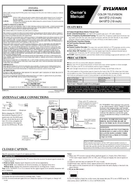 Mode d'emploi FUNAI 6413TD