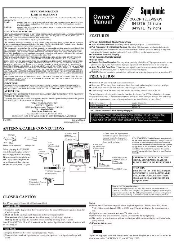 Mode d'emploi FUNAI 6413TE