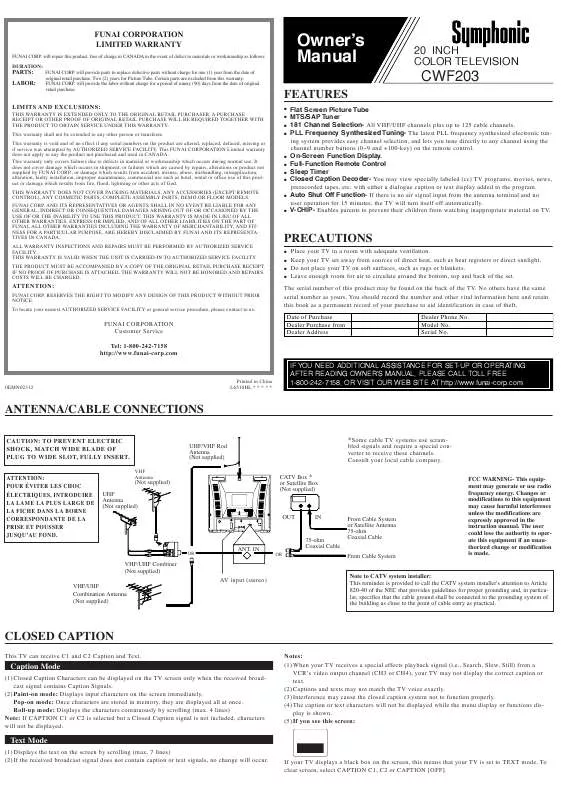 Mode d'emploi FUNAI CWF203