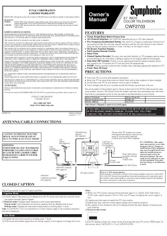 Mode d'emploi FUNAI CWF2703