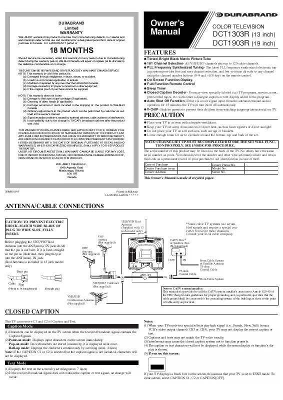 Mode d'emploi FUNAI DCT1903R