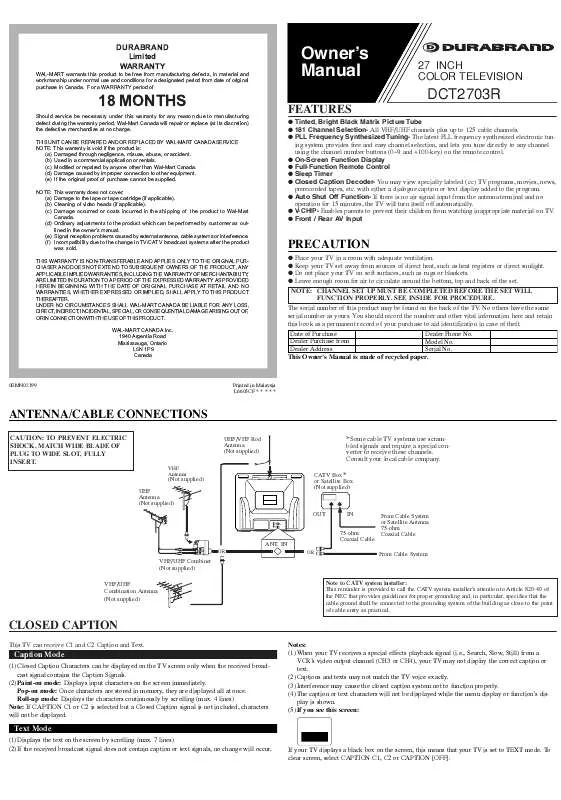 Mode d'emploi FUNAI DCT2703R