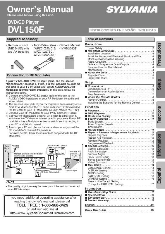 Mode d'emploi FUNAI DVL150F