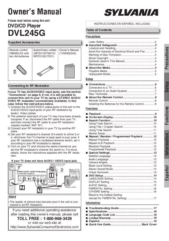 Mode d'emploi FUNAI DVL245G