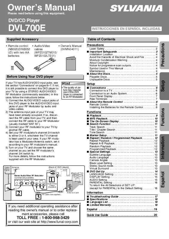 Mode d'emploi FUNAI DVL700E