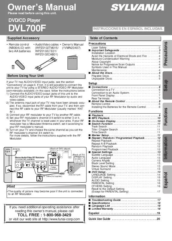 Mode d'emploi FUNAI DVL700F