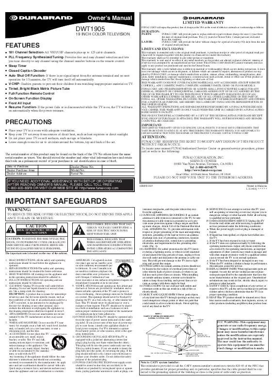 Mode d'emploi FUNAI DWT1905