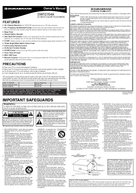 Mode d'emploi FUNAI DWT2704A