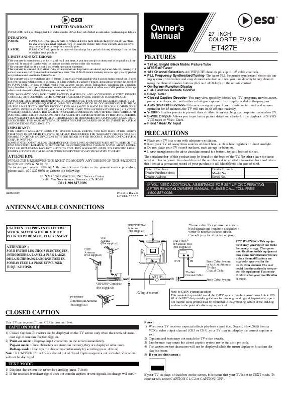 Mode d'emploi FUNAI ET427E