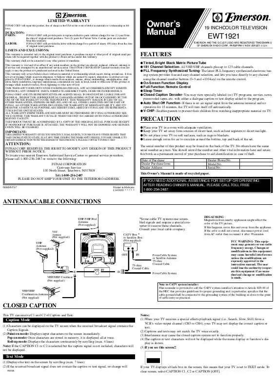 Mode d'emploi FUNAI EWT1921