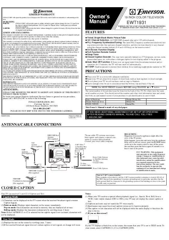 Mode d'emploi FUNAI EWT1931