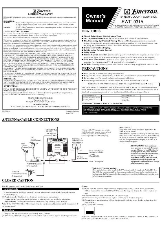 Mode d'emploi FUNAI EWT1931A