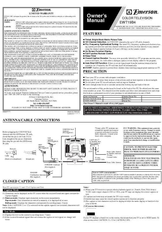 Mode d'emploi FUNAI EWT19B4