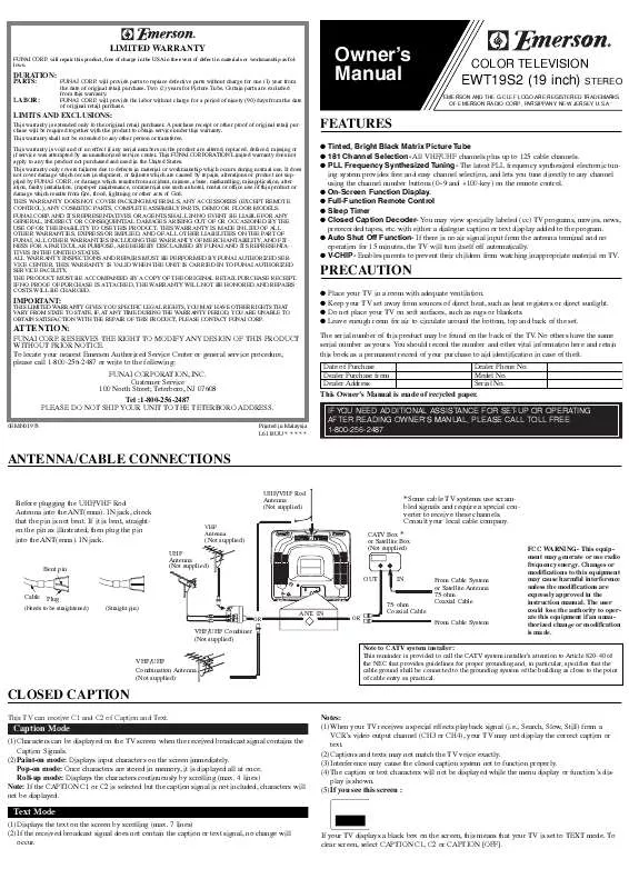 Mode d'emploi FUNAI EWT19S2