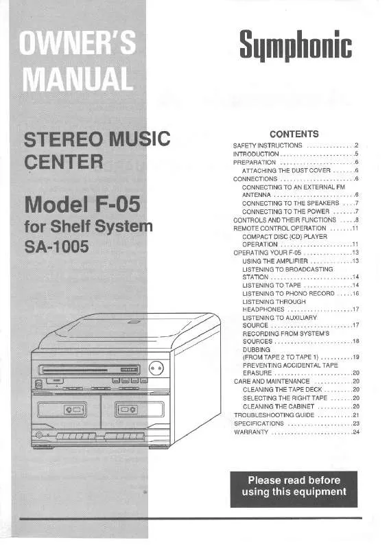 Mode d'emploi FUNAI F05