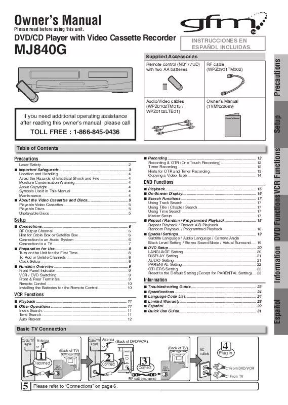 Mode d'emploi FUNAI MJ840G