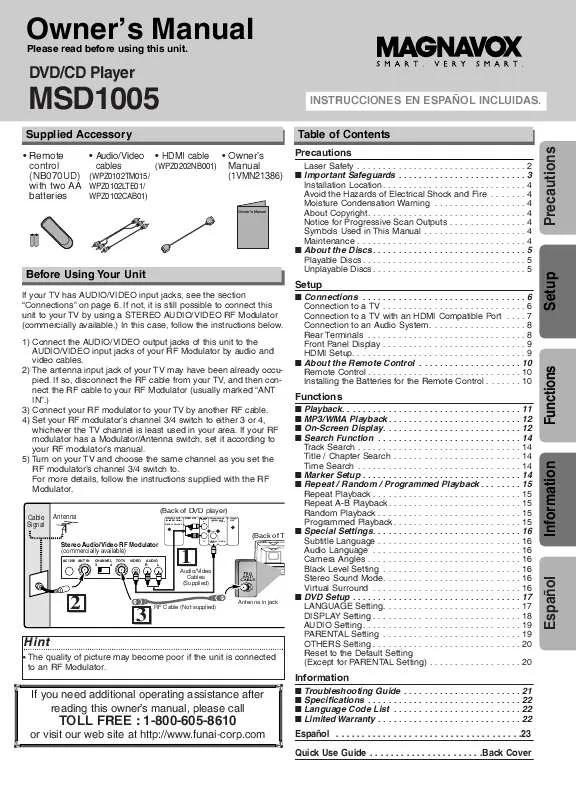 Mode d'emploi FUNAI MSD1005