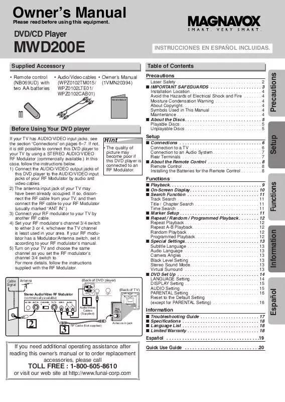 Mode d'emploi FUNAI MWD200E