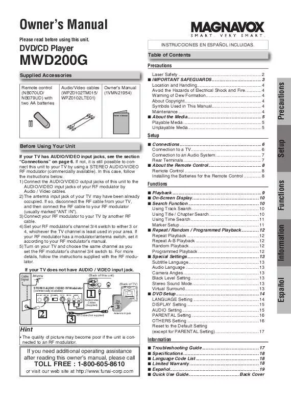 Mode d'emploi FUNAI MWD200G