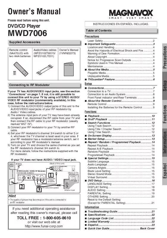 Mode d'emploi FUNAI MWD7006